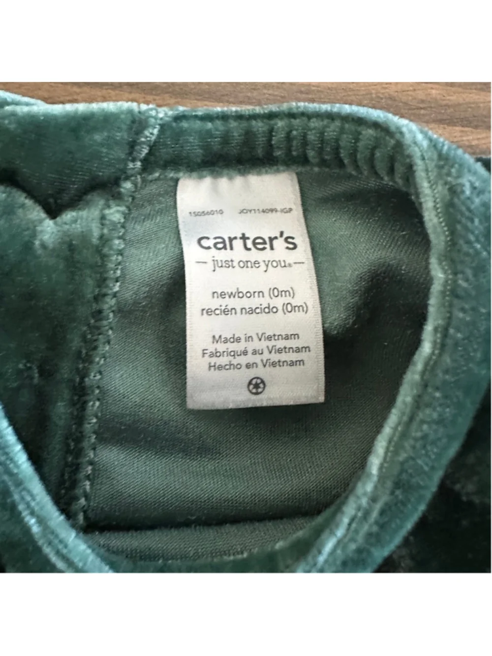 Carter’s Green Velvet Bodysuit Newborn Long Sleeve Bubble Romper